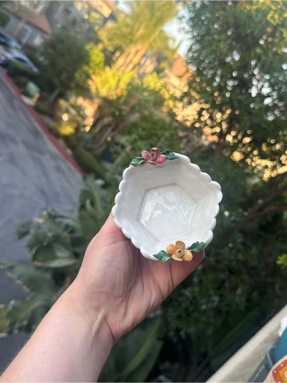White Ceramic Floral Trinket Dish